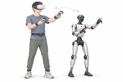 Human teleoperating a humanoid robot